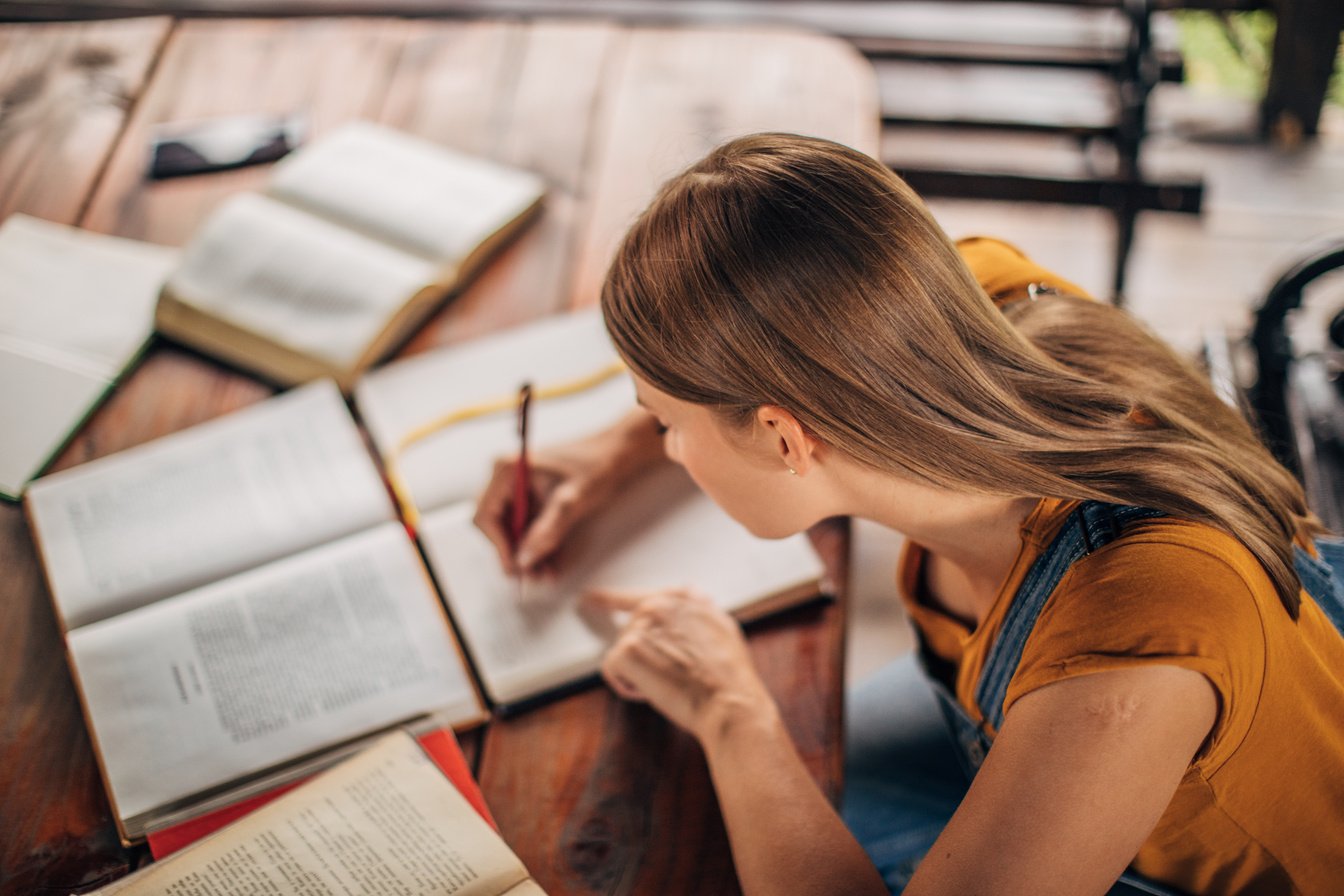 University student studying hard